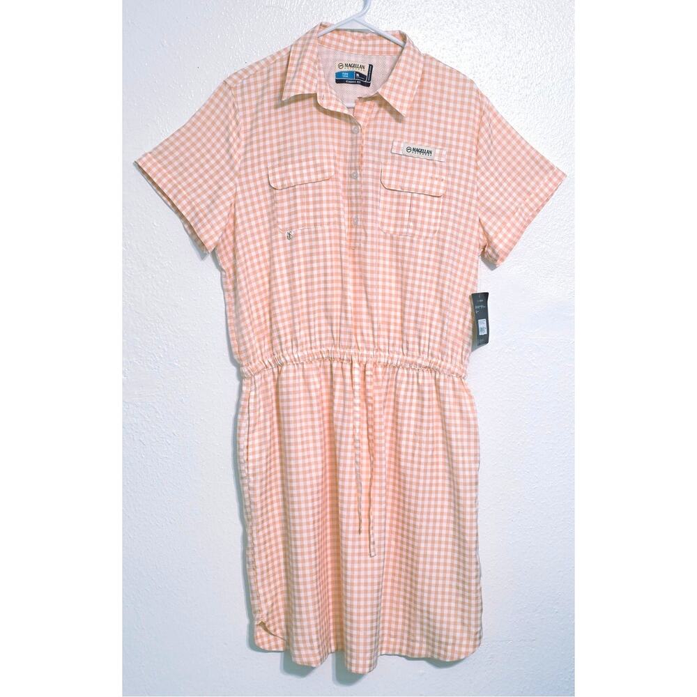 Magellan Southern Summer Fishing Shirt Dress Peach Parfait Gingham Size XL NEW - Picture 2 of 16